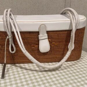 Elliott lucca White and Brown Woven leather Handbag